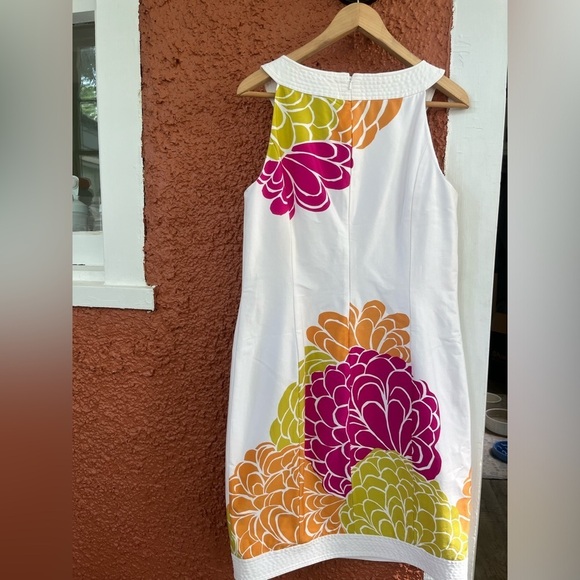 JONES NEW YORK Size 10 Sheath Dress Sleeveless Tropical Retro Bold Floral Print - Picture 2 of 5